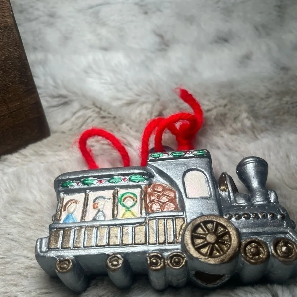 Vintage Christmas Train Ornament | Silver Engine with Passengers | Holiday Décor